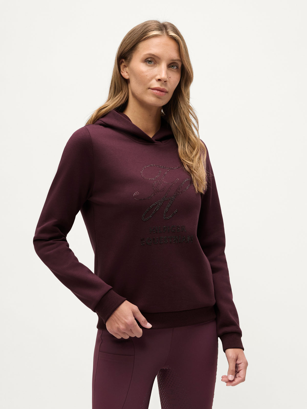 Estelle Women Rhinestone Hoodie Deep Burgundy